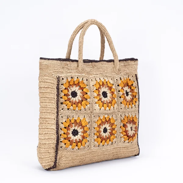 Sac en raphia beige à motifs colorés