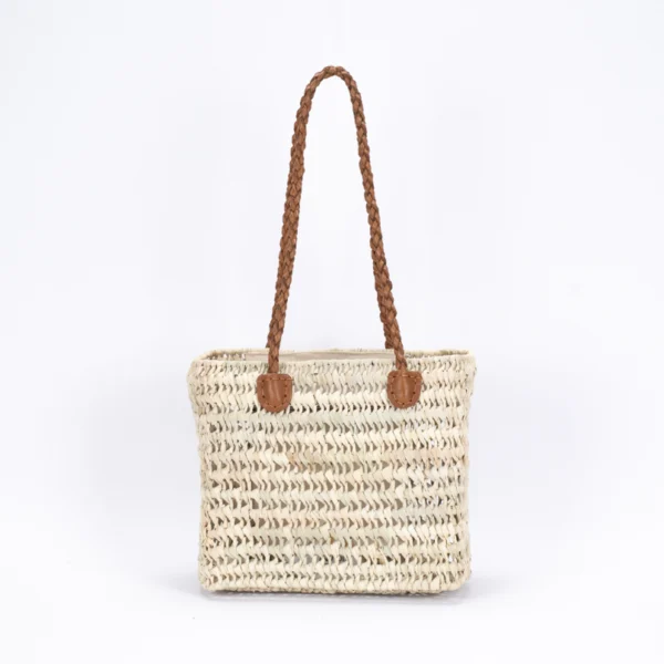 Sac en raphia beige avec des lanières en cuir marron