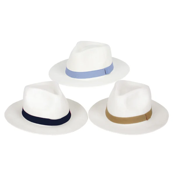 3 Chapeaux blanc, bordure noire, bleu, marron