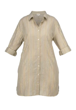 Robe chemise à rayure doré, jaune sur fond beige