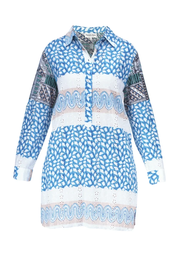 Robe chemise à motif bleu ciel et bleu foncé