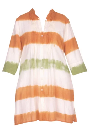 Robe chemise à rayure orange verte et blanche