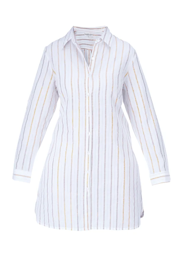 Robe chemise à rayure jaune sur fond blanc