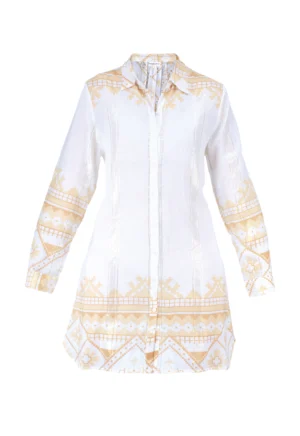 Robe chemise à motif jaune sur fond blanc