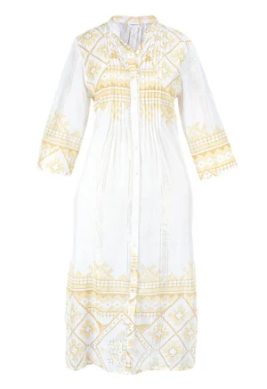 Robe blanche à motifs jaune