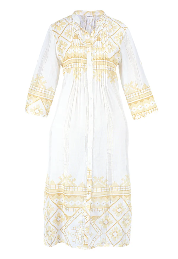 Robe blanche à motifs jaune