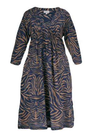 Robe fond bleu foncé zébré de marron