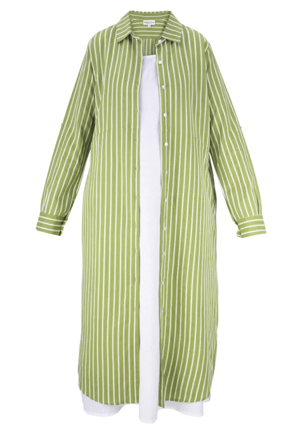 chemise longue verte rayé de blanc