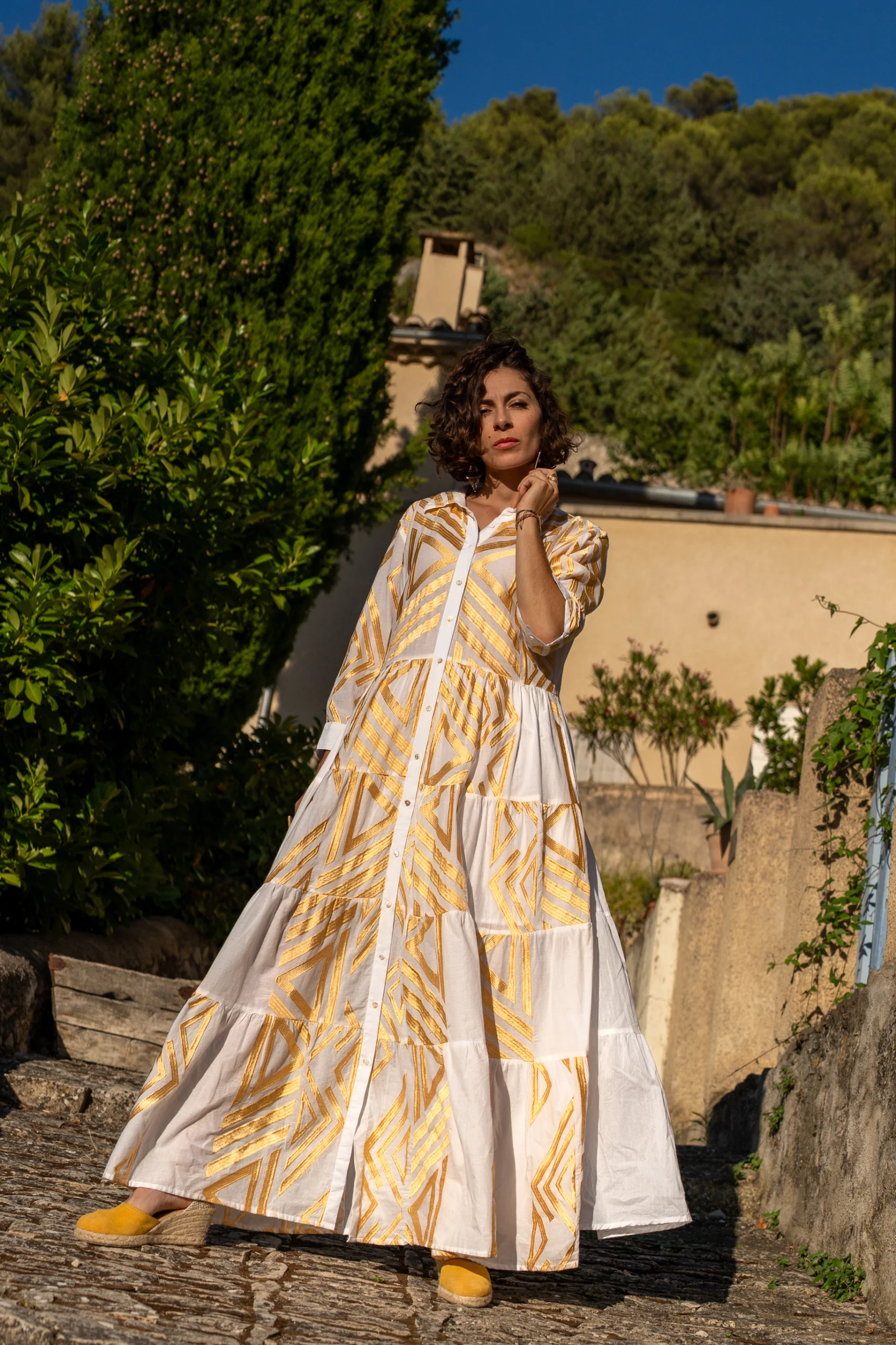 robe chemise femme imprimée géométrique, col chemise et boutons, Bagatelle France