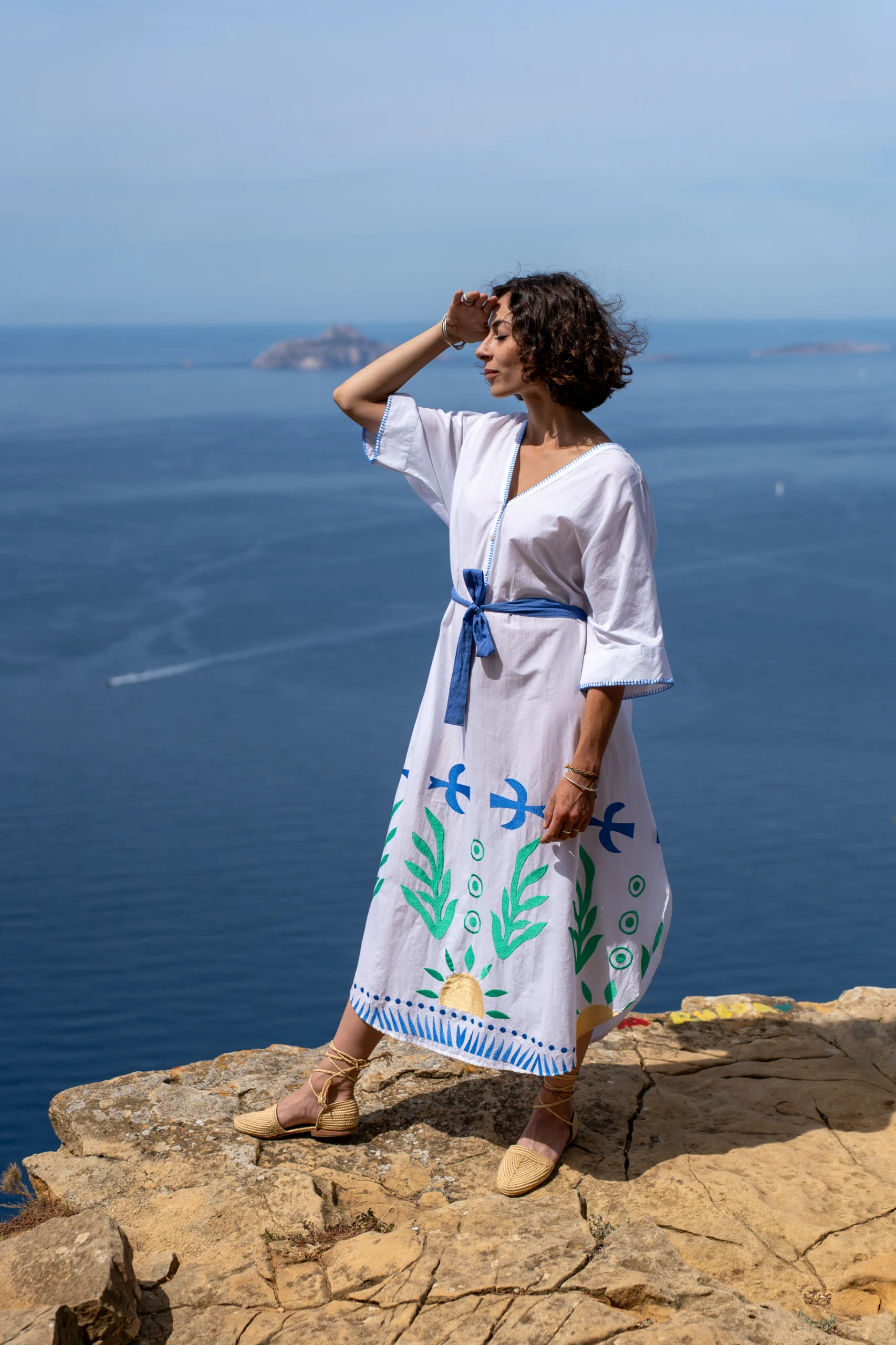 Robe femme blanche imprimée vert et bleu Bagatelle France