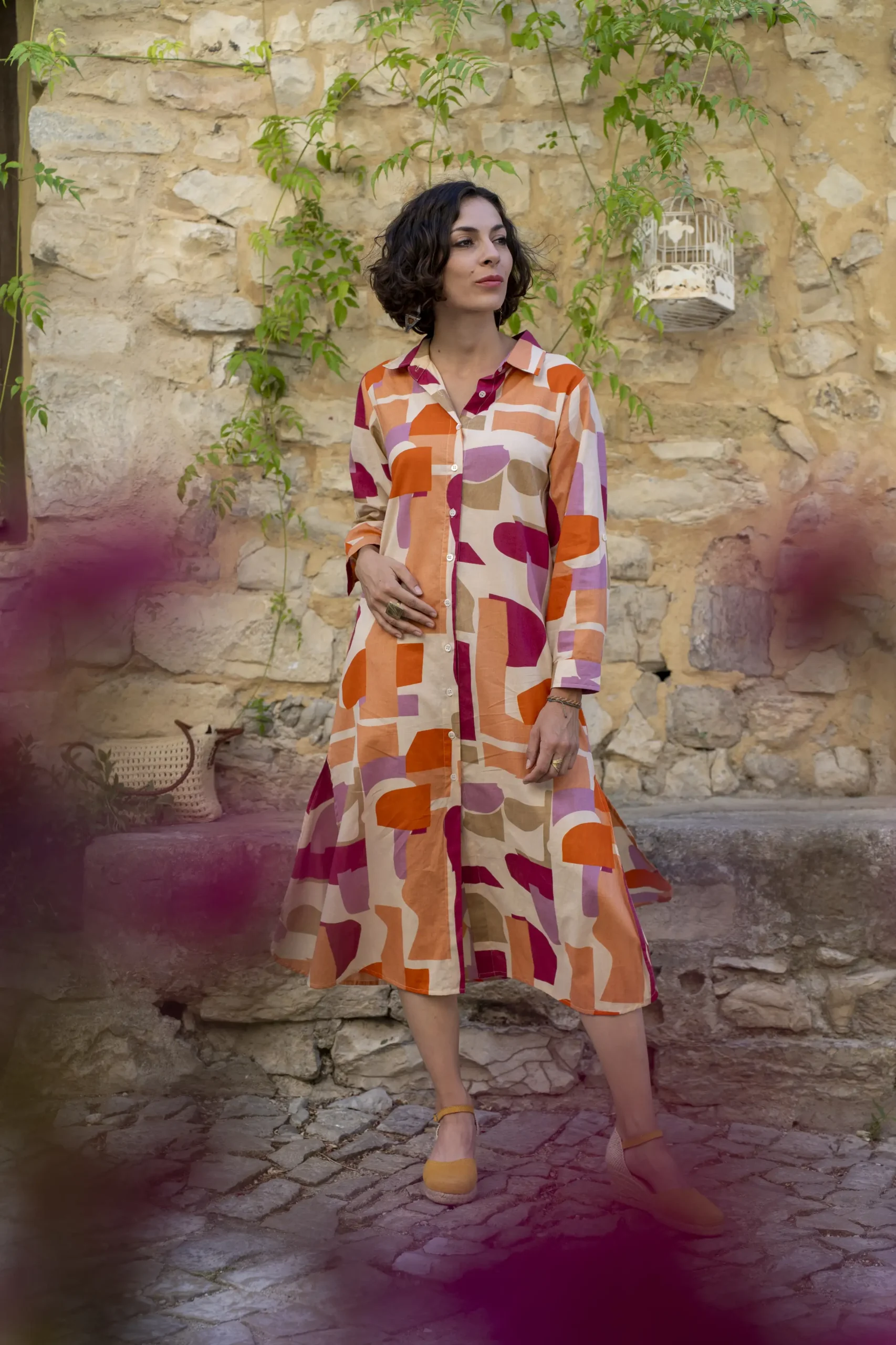 Robe chemise femme imprimée motifs géométrique Bagatelle France