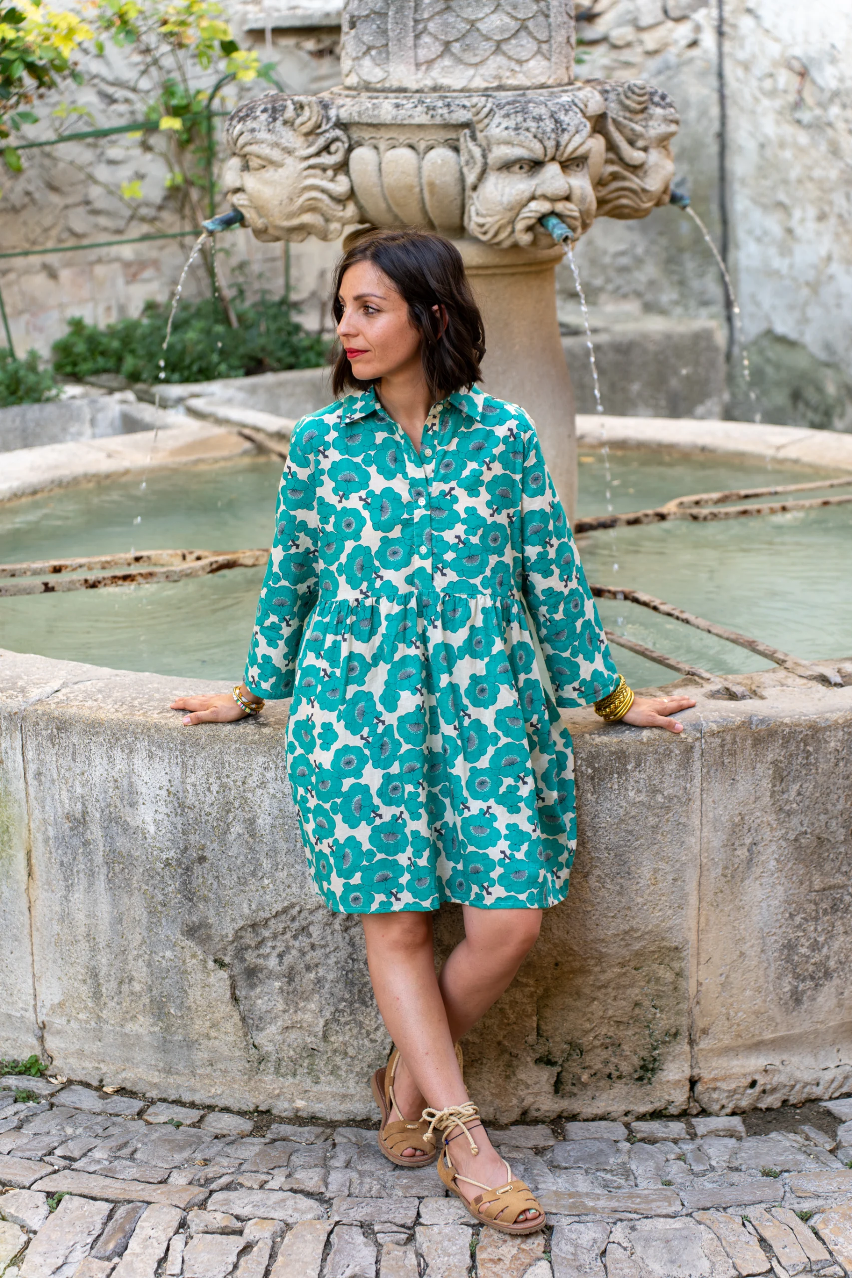 Robe chemise femme imprimée à fleurs bleu Bagatelle France